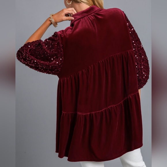 Umgee Burgundy Velvet Tunic Top - Picture 11 of 13